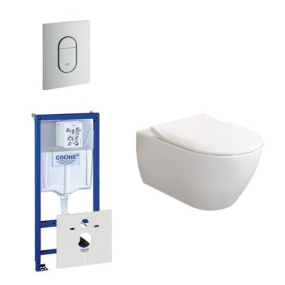 Villeroy & Boch Subway 2.0 ViFresh toiletset met slimseat softclose en quick release en bedieningsplaat verticaal mat chroom