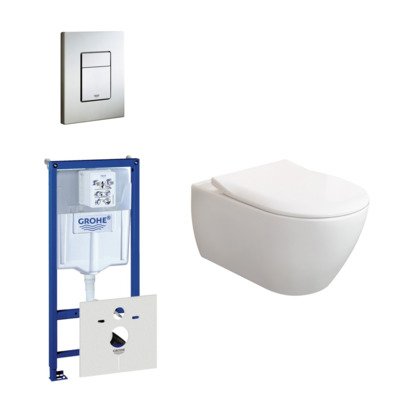 Villeroy & Boch Subway 2.0 ViFresh toiletset met slimseat softclose en quick release en bedieningsplaat horizontaal verticaal RVS