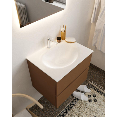 MONDIAZ VICA Badkamermeubelset - 60cm - 2 lades - wasbak Moon midden - 1 kraangat - solid surface rust