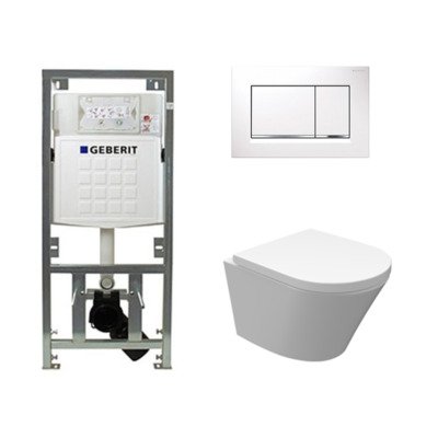 Wiesbaden Vesta Inbouwset - compact - 47cm - diepspoel wandcloset - softclose - quickrelease - rimless - afdekplaat sigma30 - glans wit