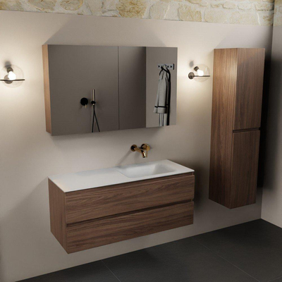 Mondiaz Aivy badmeubelset - 120x45x50cm - 0 kraangaten - 1 wasbak talc Solid surface - Rechts - 2 lades - Met spiegelkast - Melamine Mocha