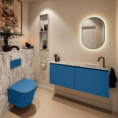 MONDIAZ TURE-DLUX 120cm toiletmeubel Jeans. EDEN wastafel Glace positie rechts. Met 1 kraangat.