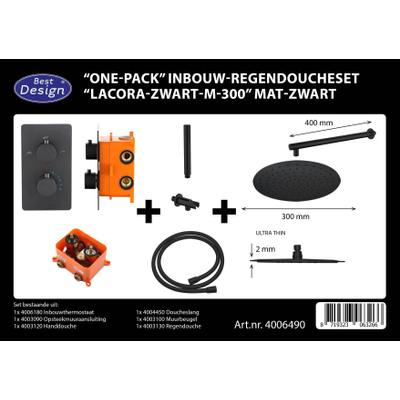 Best Design One Pack inbouw regendoucheset Lacora Nero M 300 mat zwart