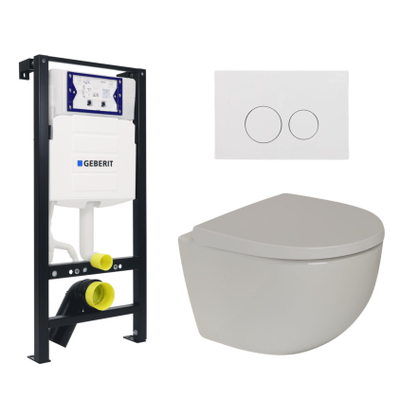 Plieger Zano Toiletset - UP320 inbouwreservoir - wandcloset - compact - zitting - softclose - witte bedieningsplaat - ronde knoppen - wit