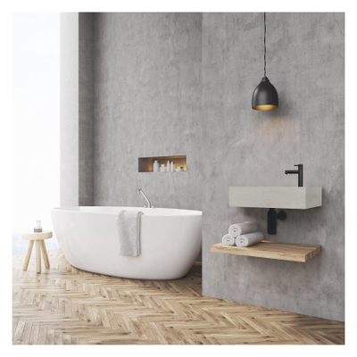 Differnz Jukon fonteinset - 38.5x18.5x9cm - Rechthoek - 1 kraangat rechts - Zwart - Beton Grijs