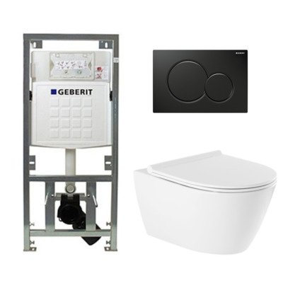 QeramiQ Salina Toiletset - rimless - diepspoel - softclose - quickrelease zitting - Geberit Sigma01 bedieningsplaat gitzwart - wit