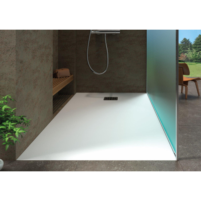 Zeza douchevloer 90x160x3cm inclusief afvoer met antislip en antibacterieel MineralSolid wit mat