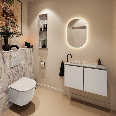 MONDIAZ TURE-DLUX 80cm toiletmeubel Linen. EDEN wastafel Glace positie links. Met 1 kraangat.