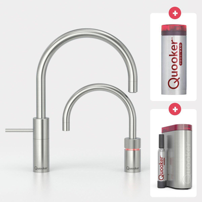 Quooker NL Nordic round kokendwaterkraan opbouw uittrekbare met Pro3 reservoir RVS