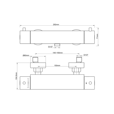Wiesbaden Caral Cool Touch thermostatische douchemengkraan mat zwart