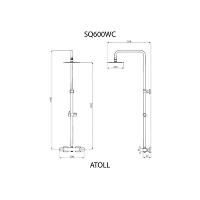 Crosswater Atoll doucheset met thermostatische kraan en hoofddouche 20x20cm chroom