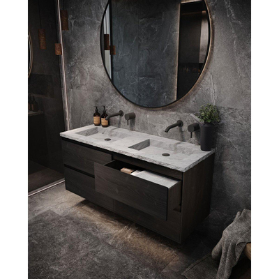 Forzalaqua Reno 2.0 Badkamermeubelset - compleet - 140x51x60cm - 4 laden - eiken black oiled - zonder kraangaten - gepolijst carrara