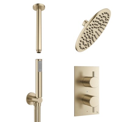 Crosswater MPRO Regendoucheset Inbouw - 20cm hoofddouche - plafondarm - staafhanddouche - geborsteld messing