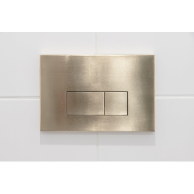 QeramiQ Push metal Bedieningsplaat geborsteld goud met rechthoek dualflush frontbediening voor Geberit UP320 inbouwreservoir