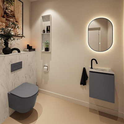 MONDIAZ TURE-DLUX 40cm toiletmeubel Dark Grey. EDEN wastafel Opalo positie rechts. Met 1 kraangat.