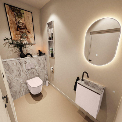 MONDIAZ TURE-DLUX 40cm toiletmeubel Rosee. EDEN wastafel Glace positie rechts. Met 1 kraangat.