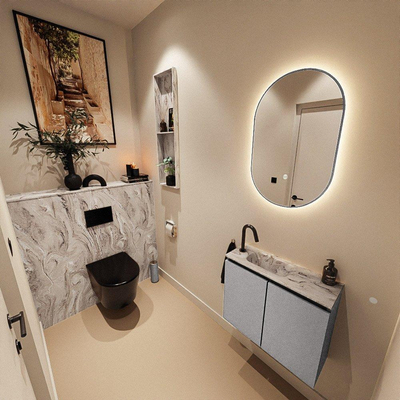 MONDIAZ TURE-DLUX 60cm toiletmeubel Plata. EDEN wastafel Glace positie links. Met 1 kraangat.
