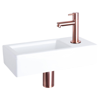 Differnz Ravo fonteinset - 38.5x18.5x9.5cm - Rechthoek - 1 kraangat - Recht koperen kraan - Keramiek Wit