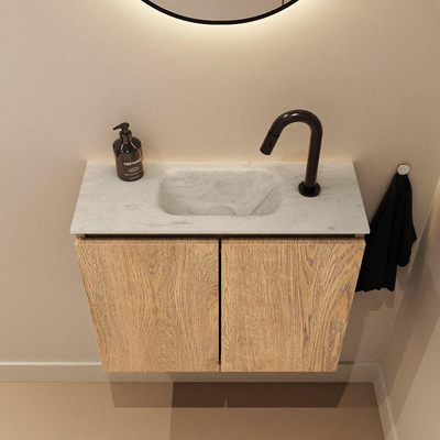 MONDIAZ TURE-DLUX 60cm toiletmeubel Washed Oak. EDEN wastafel Opalo positie midden. Met 1 kraangat.
