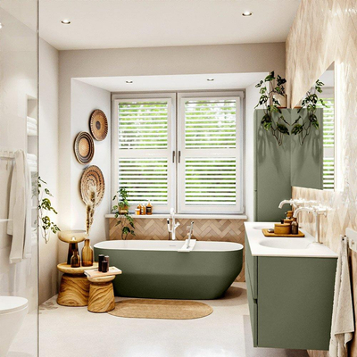 Mondiaz VICA Badkamermeubelset - 180cm - army - 4 lades - Wastafel MOON - dubbel 2 kraangaten - kleur talc - XL versie 60cm hoog