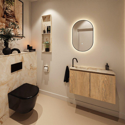 MONDIAZ TURE-DLUX 80cm toiletmeubel Washed Oak. EDEN wastafel Frappe positie links. Met 1 kraangat.