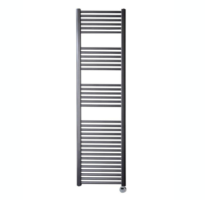 Sanicare electrische design radiator 172 x 60 cm. Gun metal met thermostaat chroom (rechtsonder)