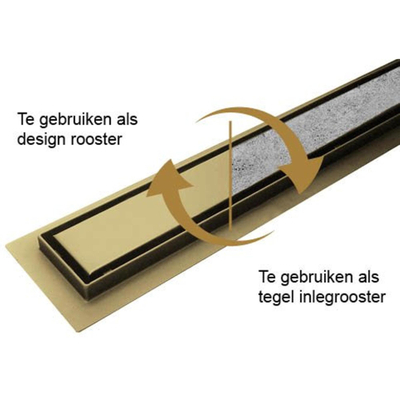 Wiesbaden Douchegoot met tegelrooster en flens 100 x 7 cm geborsteld messing