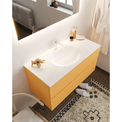 MONDIAZ VICA Badkamermeubelset - 100cm - 2 lades - wasbak Moon midden - 1 kraangat - solid surface ocher