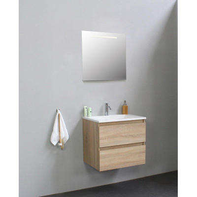 Adema Bella badmeubel met acryl wastafel 1 kraangat met spiegel met licht 60x55x46cm Eiken Flat Pack