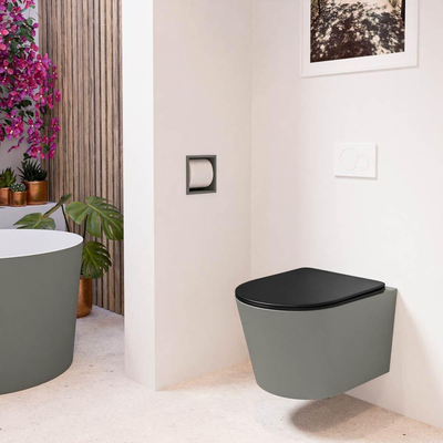 MONDIAZ LAVIE wandclosetpack - 36x53cm - diepspoel - rimless - Smoke (grijs) - softclose - quick-release - toiletzitting - Urban (zwart)