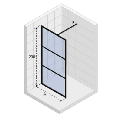 Riho Grid douchewand 140x200cm zwart profiel en helder glas