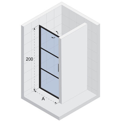 Riho Grid draaideur 90x200cm zwart profiel en helder glas