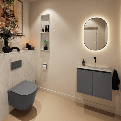 MONDIAZ TURE-DLUX 60cm toiletmeubel Dark Grey. EDEN wastafel Opalo positie rechts. Zonder kraangat.