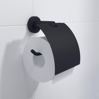 Ozean Eternal Toiletrolhouder - met klep - rond - mat zwart SHOWROOMMODEL
