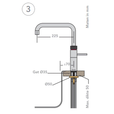 Quooker NL Fusion Square keukenkraan koud, warm en kokend water met COMBI+ reservoir RVS