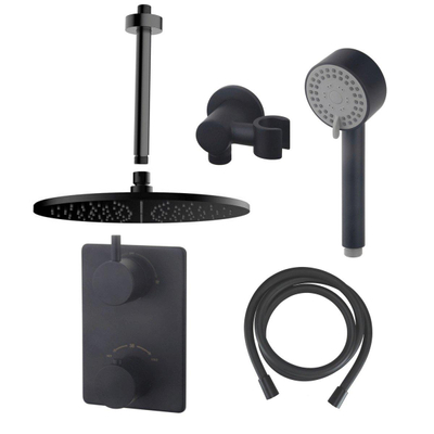 Wiesbaden Caral inbouw doucheset rond met 30cm hoofddouche plafondarm 3 standen handdouche mat zwart