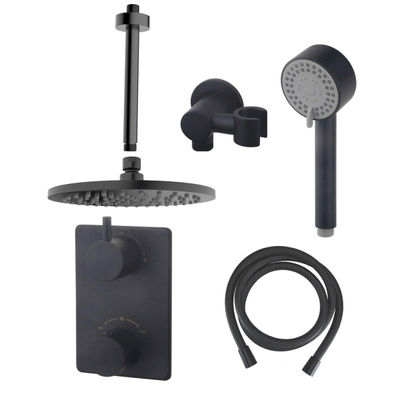 Wiesbaden Caral inbouw doucheset rond met 20cm hoofddouche plafondarm 3 standen handdouche mat zwart