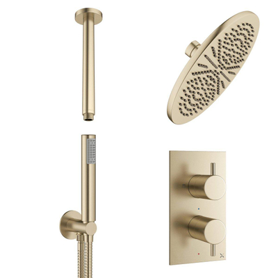Crosswater MPRO Regendoucheset Inbouw - 30cm hoofddouche - plafondarm - staafhanddouche - geborsteld messing