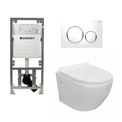 Go toiletset compact Rimless inclusief UP320 toiletreservoir met softclose en quickrelease toiletzitting met sigma20 bedieningsplaat wit