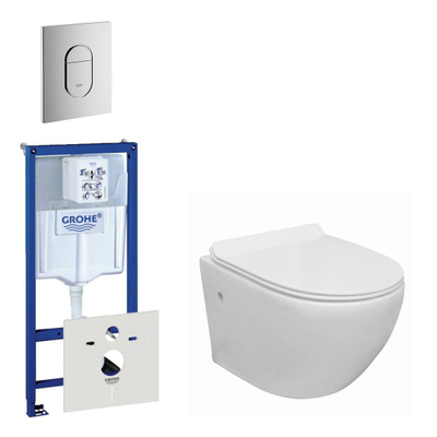 Go compact Spoelrandloos toiletset bestaande uit Grohe inbouwreservoir, met toiletzitting softclose en quick release en bedieningsplaat verticaal chroom