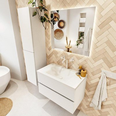 MONDIAZ VICA 80cm badmeubel onderkast Talc 2 lades. Wastafel CLOUD midden 1 kraangat, kleur Talc.