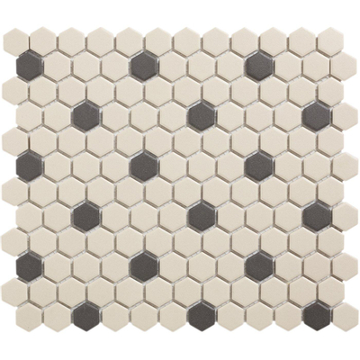 The Mosaic Factory London mozaïektegel - 26x30cm - wand en vloertegel - Zeshoek/Hexagon - Porselein White + Black Mat