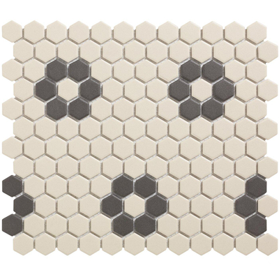 The Mosaic Factory London mozaïektegel - 26x30cm - wand en vloertegel - Zeshoek/Hexagon - Porselein White + Black Mat