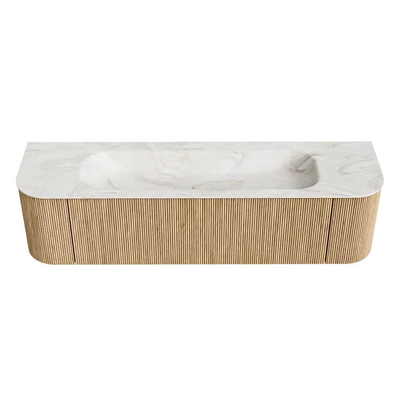 MONDIAZ KURVE-DLUX 170cm badmeubel met module 25 Len R kleur Oak met 1 lade en 2 deuren. Wastafel BIG LARGE midden zonder kraangat kleur Ostra.