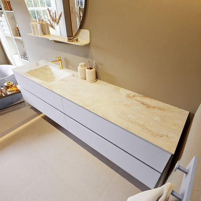 Mondiaz VICA-DLUX Badkamermeubelset - 200cm - cale - 4 lades - Inbouw wastafel CLOUD - links - 1 kraangat - kleur Frappe - XL versie 60cm hoog