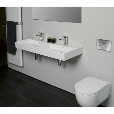 Plieger Kansas wastafel dubbel 2 kraangaten met overloop 120x46.6cm wit