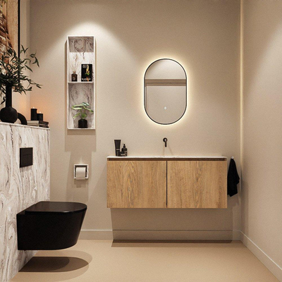 MONDIAZ TURE-DLUX 120cm toiletmeubel Washed Oak. EDEN wastafel Glace positie midden. Zonder kraangat.