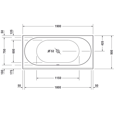 Duravit Darling New kunststof bad acryl rechthoekig met 2 rugsteunen 190x90x48cm zonder poten wit