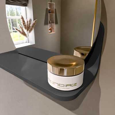 Mondiaz SPOT Badkamerspiegel - rond 30cm - spiegelplanchet - kleur Dark Grey