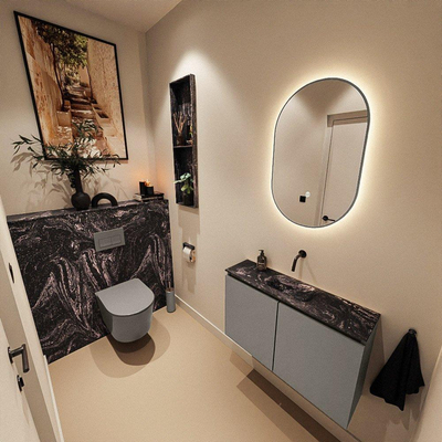 MONDIAZ TURE-DLUX 80cm toiletmeubel Smoke. EDEN wastafel Lava positie midden. Zonder kraangat.